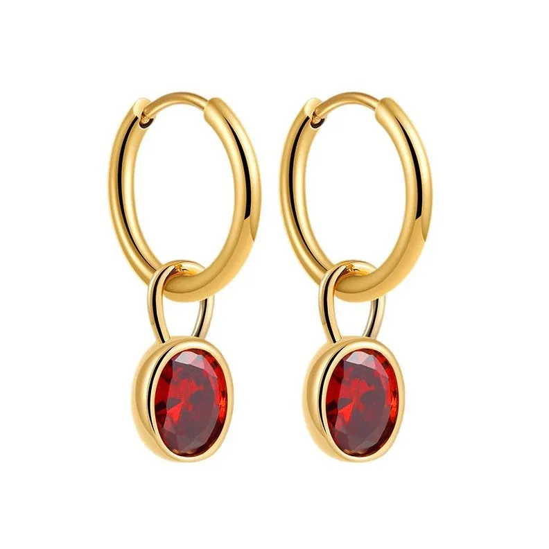 Close-up of women's retro simple oval zircon earrings in copper, showing the six available colour options.
