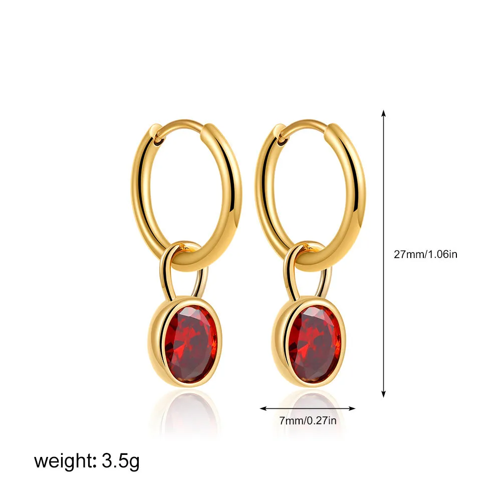 Close-up of women's retro simple oval zircon earrings in copper, showing the six available colour options.