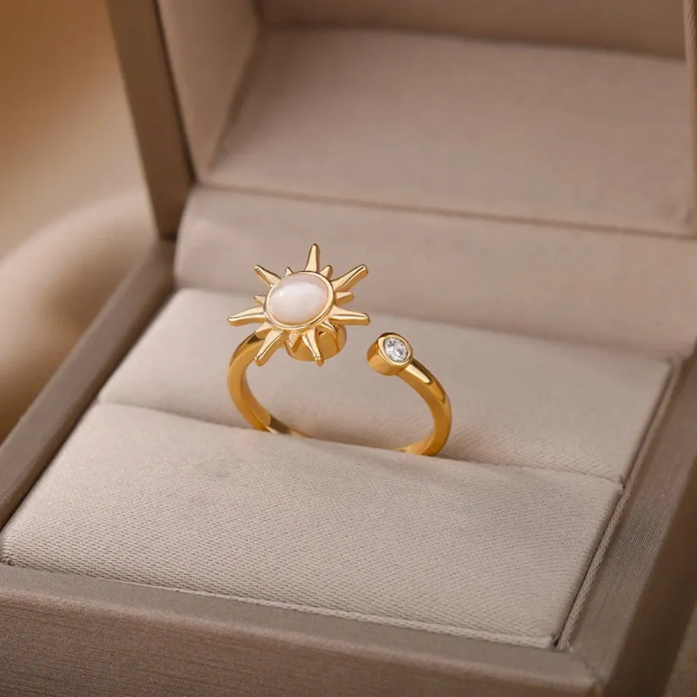 Copper decompression ring with rotatable band, adjustable opening, in gold or platinum colour
