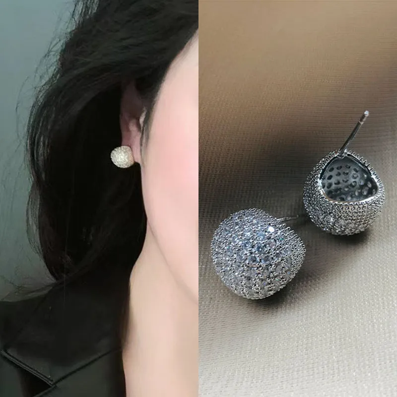 Light luxury full diamond little golden beans ear clip earrings for women, drop shape geometric design, gold and white colour options, non-pierced clip