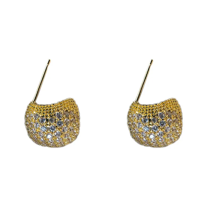 Light luxury full diamond little golden beans ear clip earrings for women, drop shape geometric design, gold and white colour options, non-pierced clip