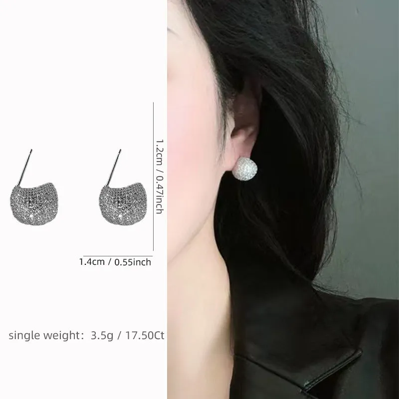 Light luxury full diamond little golden beans ear clip earrings for women, drop shape geometric design, gold and white colour options, non-pierced clip