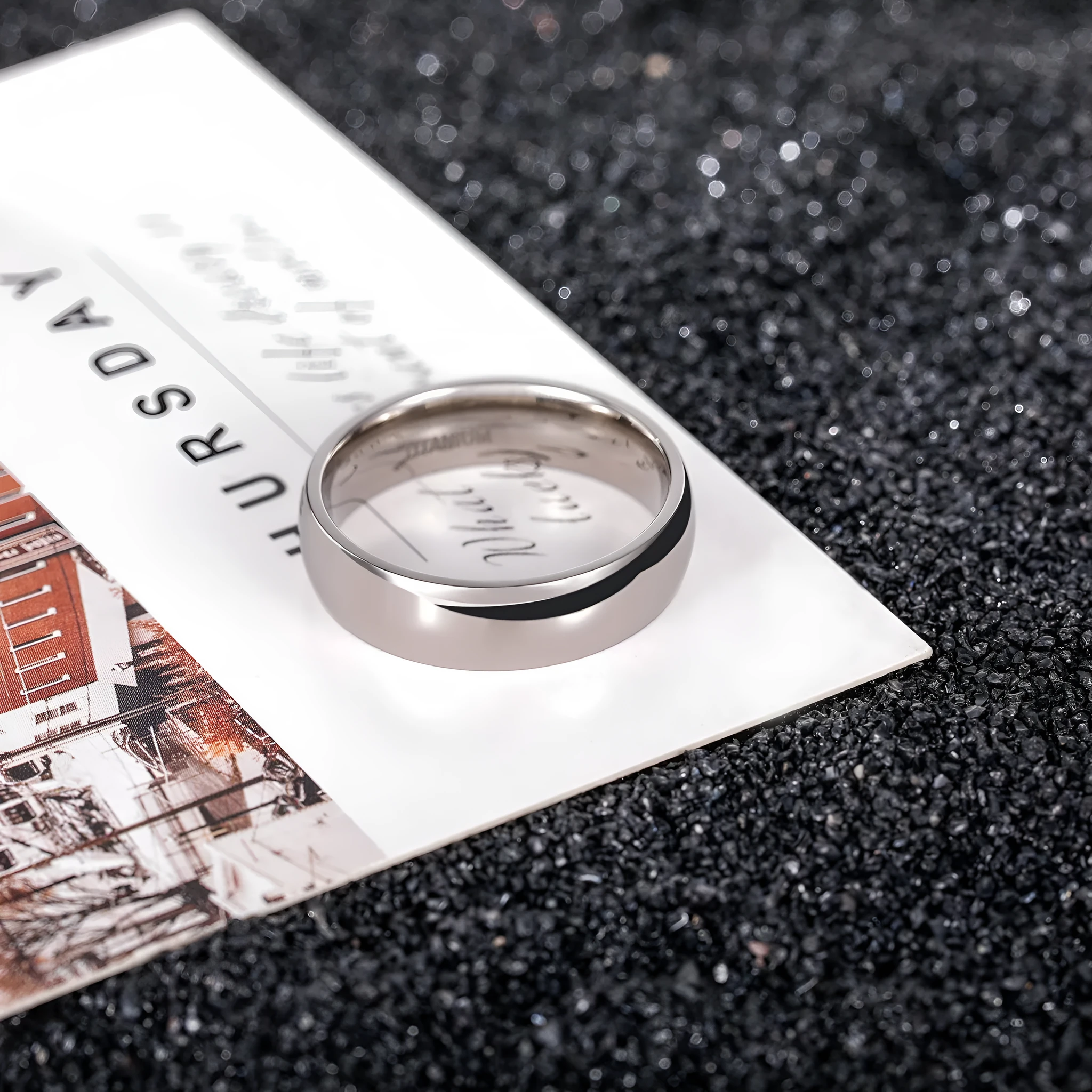 Unisex silver pure titanium steel ring with grinding matte finish on a white background, shown in 6mm width