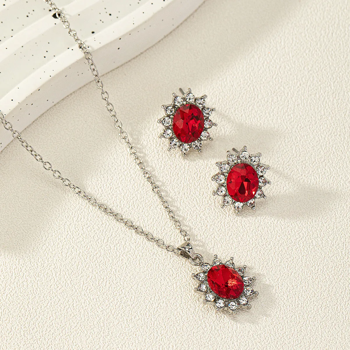 Women's sunflower zircon ear stud necklace suit in blue, red, green, champagne, black or colour options
