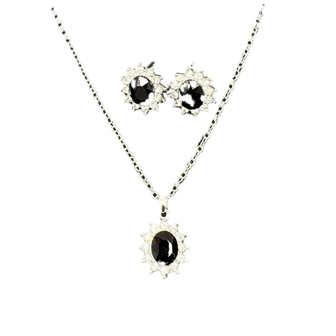 Women's sunflower zircon ear stud necklace suit in blue, red, green, champagne, black or colour options