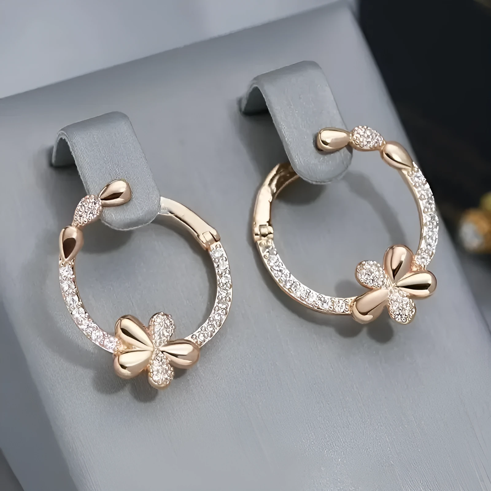 Personalised round ring earrings for women, copper electroplated geometric shape, one pair