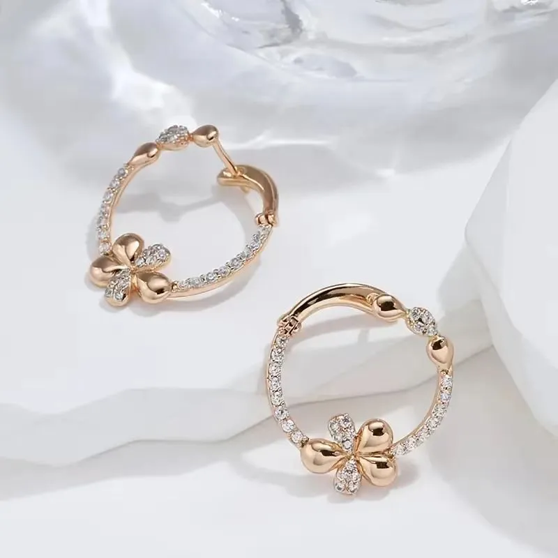 Personalised round ring earrings for women, copper electroplated geometric shape, one pair