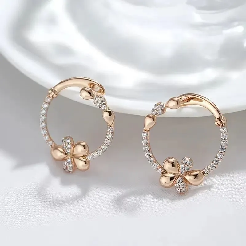 Personalised round ring earrings for women, copper electroplated geometric shape, one pair