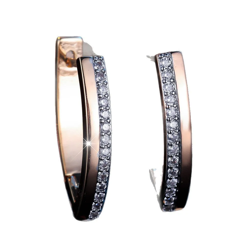 Women's V-shaped geometric ear clips, copper with electroplated champagne gold finish, clip-on style