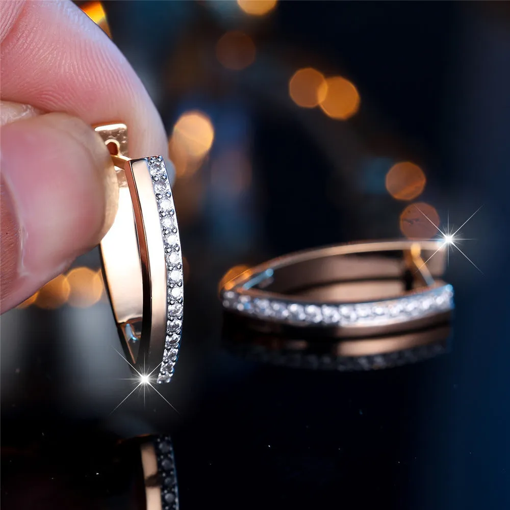 Women's V-shaped geometric ear clips, copper with electroplated champagne gold finish, clip-on style