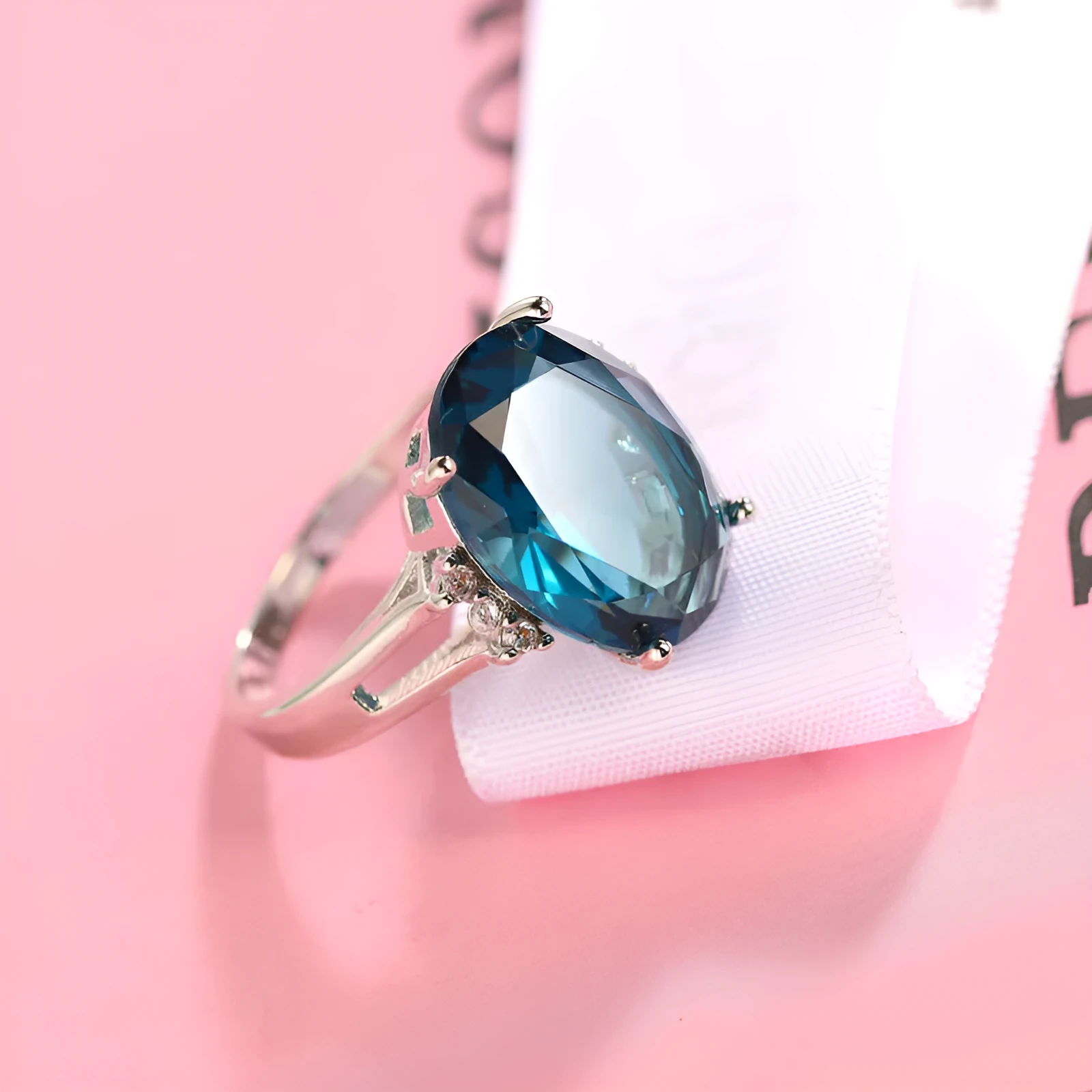Blue black decorative ring with geometric ellipse shape and electroplated copper finish, unisex style