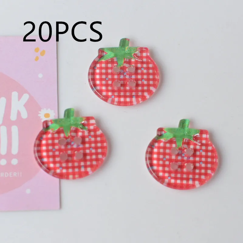 Set of medium-sized plastic or resin round tomato buttons with printed patterns in mixed or solid colours