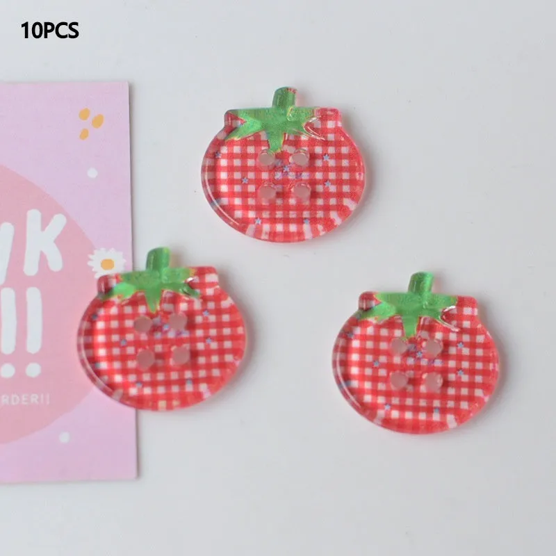 Set of medium-sized plastic or resin round tomato buttons with printed patterns in mixed or solid colours
