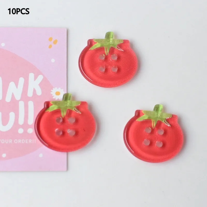 Set of medium-sized plastic or resin round tomato buttons with printed patterns in mixed or solid colours