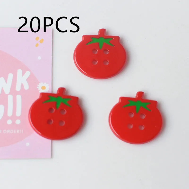 Set of medium-sized plastic or resin round tomato buttons with printed patterns in mixed or solid colours