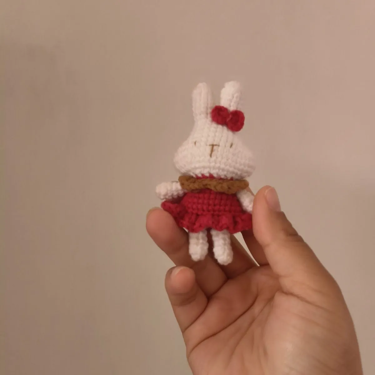 Hand-crocheted cute rabbit key chain in wool with optional key chain pendant