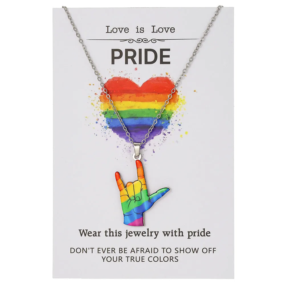 Stainless steel necklace and bracelet set with inspirational colour printing for women