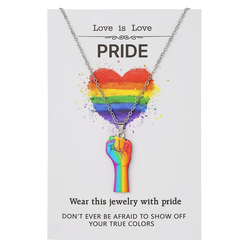 Stainless steel necklace and bracelet set with inspirational colour printing for women