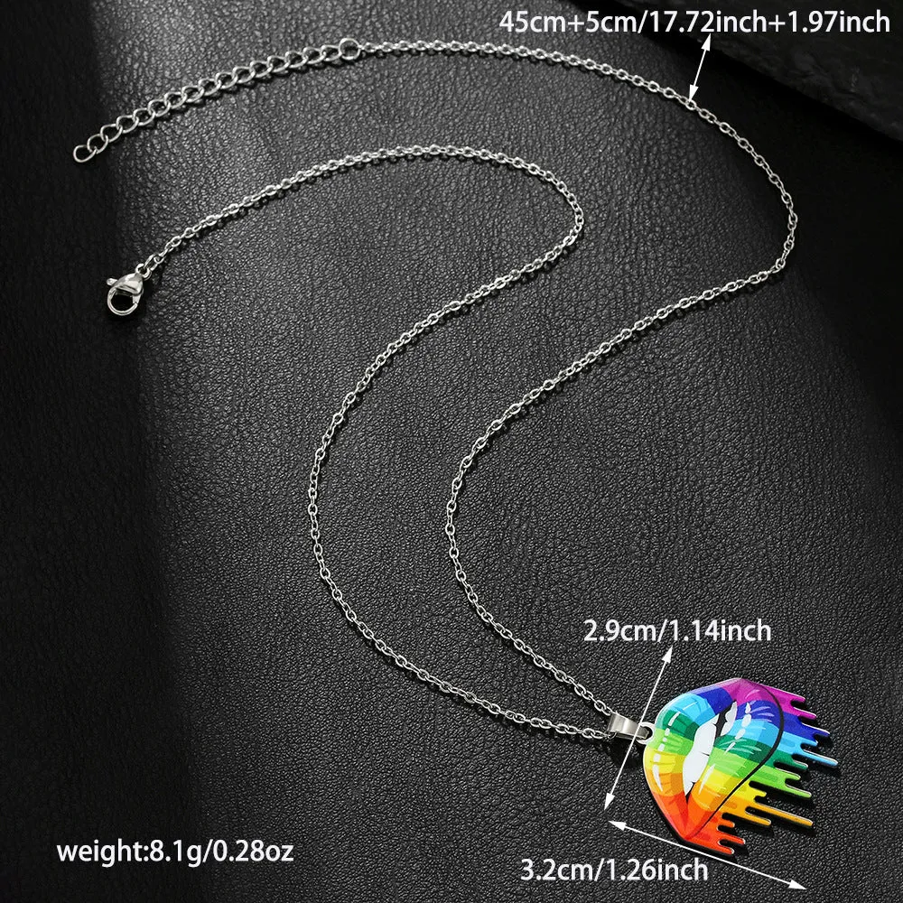 Stainless steel necklace and bracelet set with inspirational colour printing for women