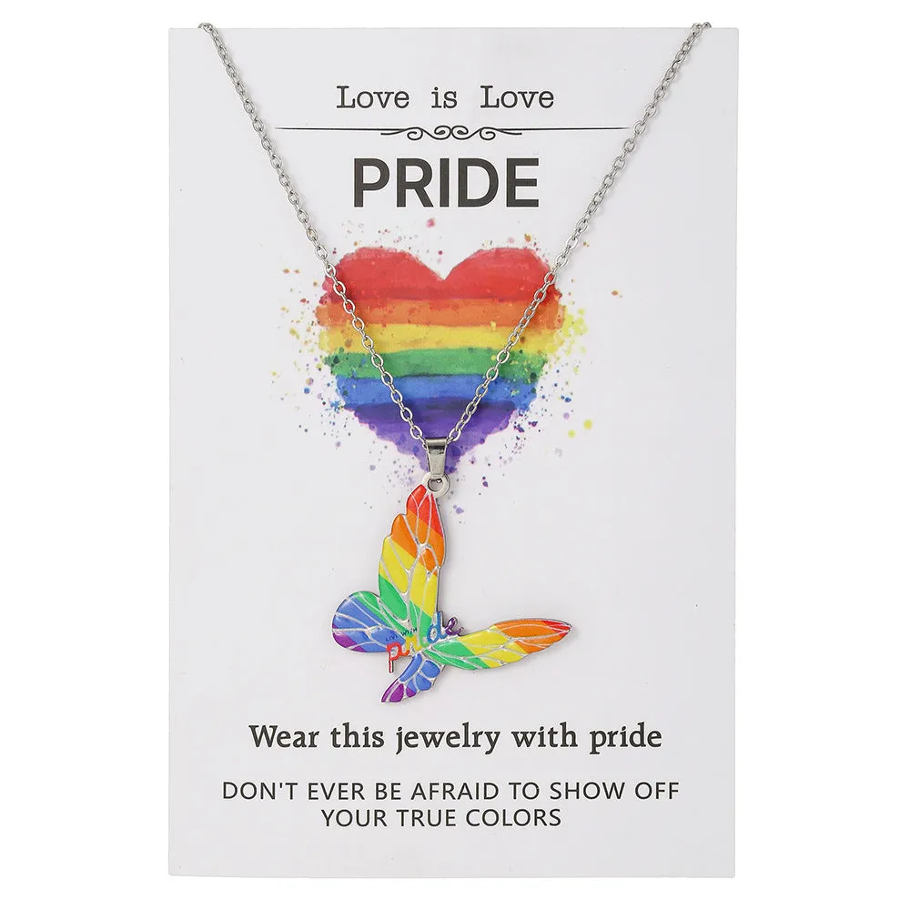 Stainless steel necklace and bracelet set with inspirational colour printing for women