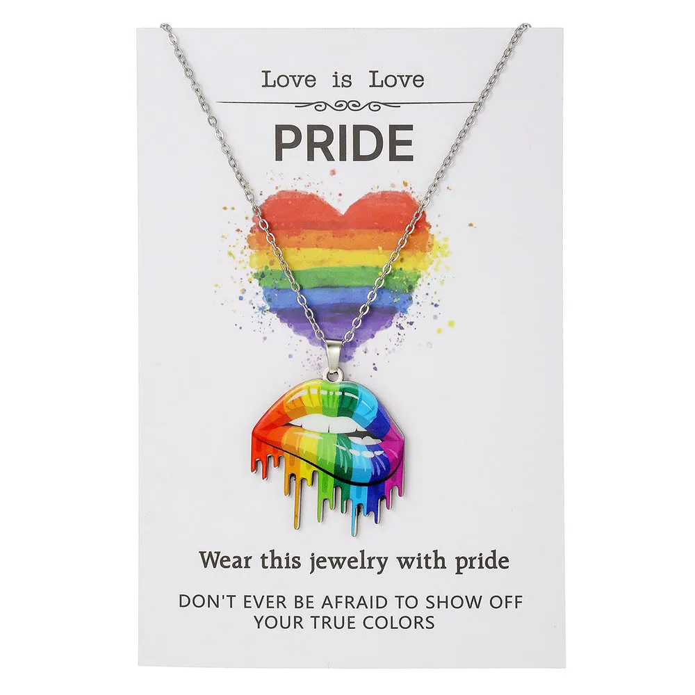 Stainless steel necklace and bracelet set with inspirational colour printing for women