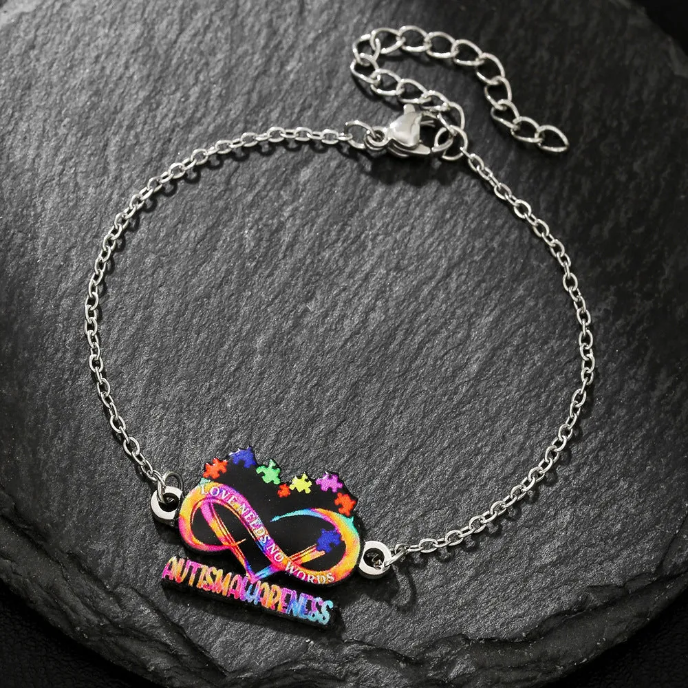 Stainless steel necklace and bracelet set with inspirational colour printing for women