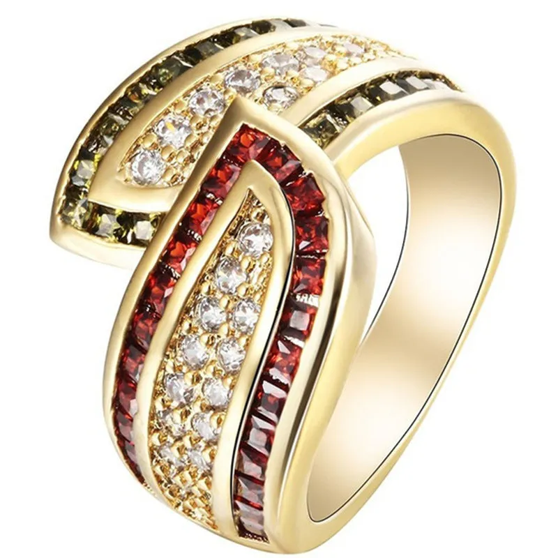 Gold tone alloy peridot ring on finger, women's size No.8, gold CR6313 finish