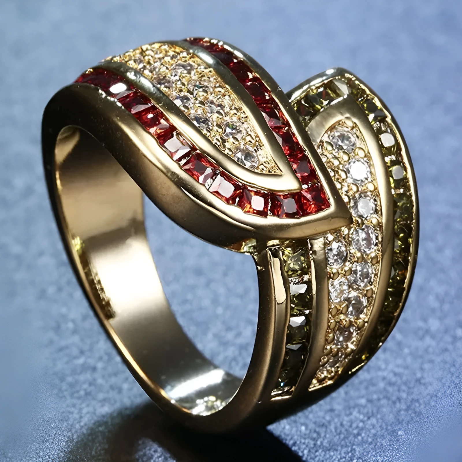 Gold tone alloy peridot ring on finger, women's size No.8, gold CR6313 finish