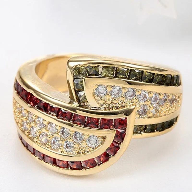 Gold tone alloy peridot ring on finger, women's size No.8, gold CR6313 finish