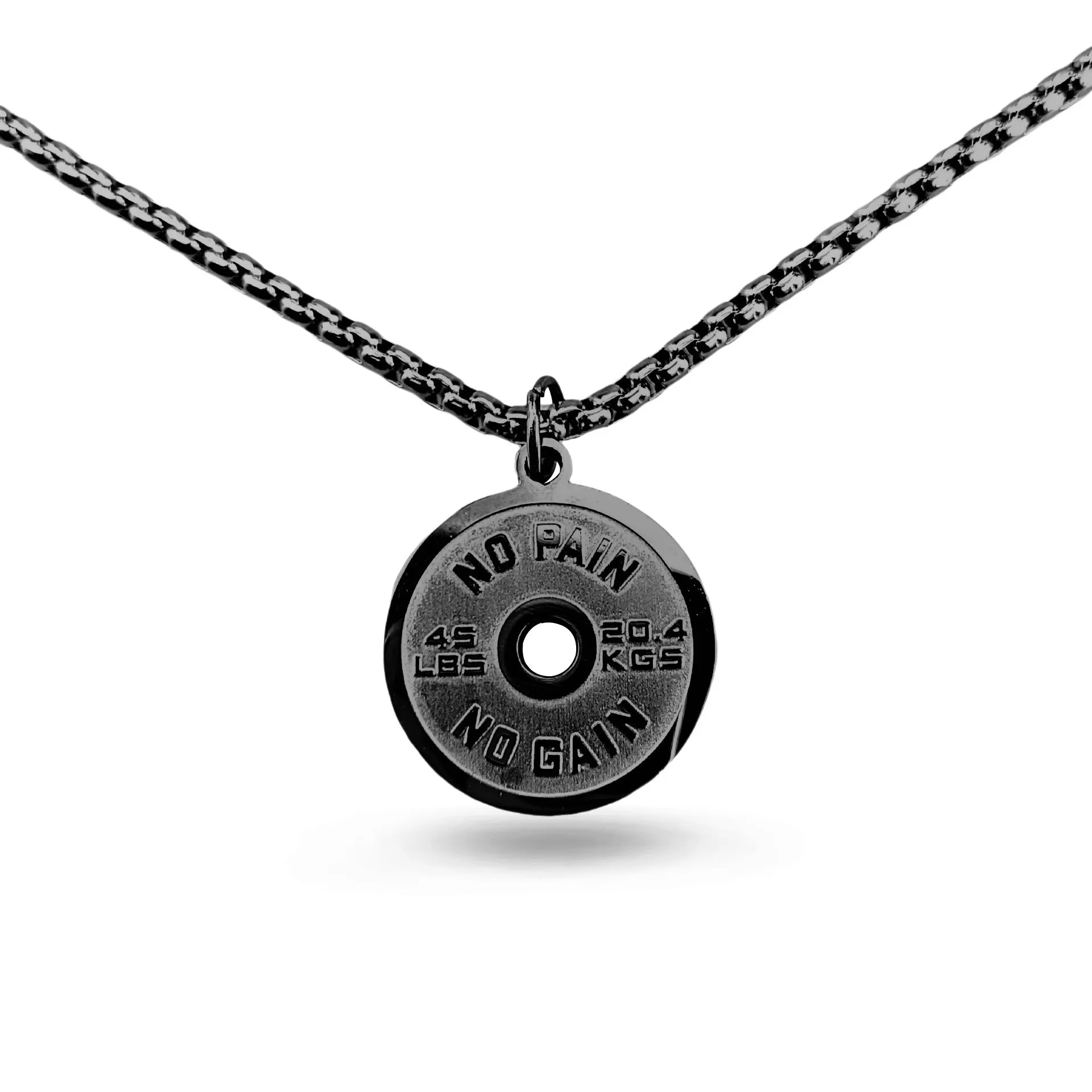 Stainless steel barbell disk sports necklace with geometric pendant on 60cm chain