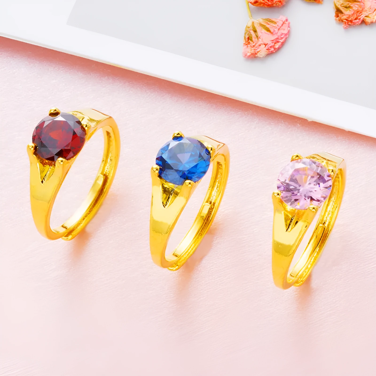 Women's adjustable copper ring in colour option with electroplated finish