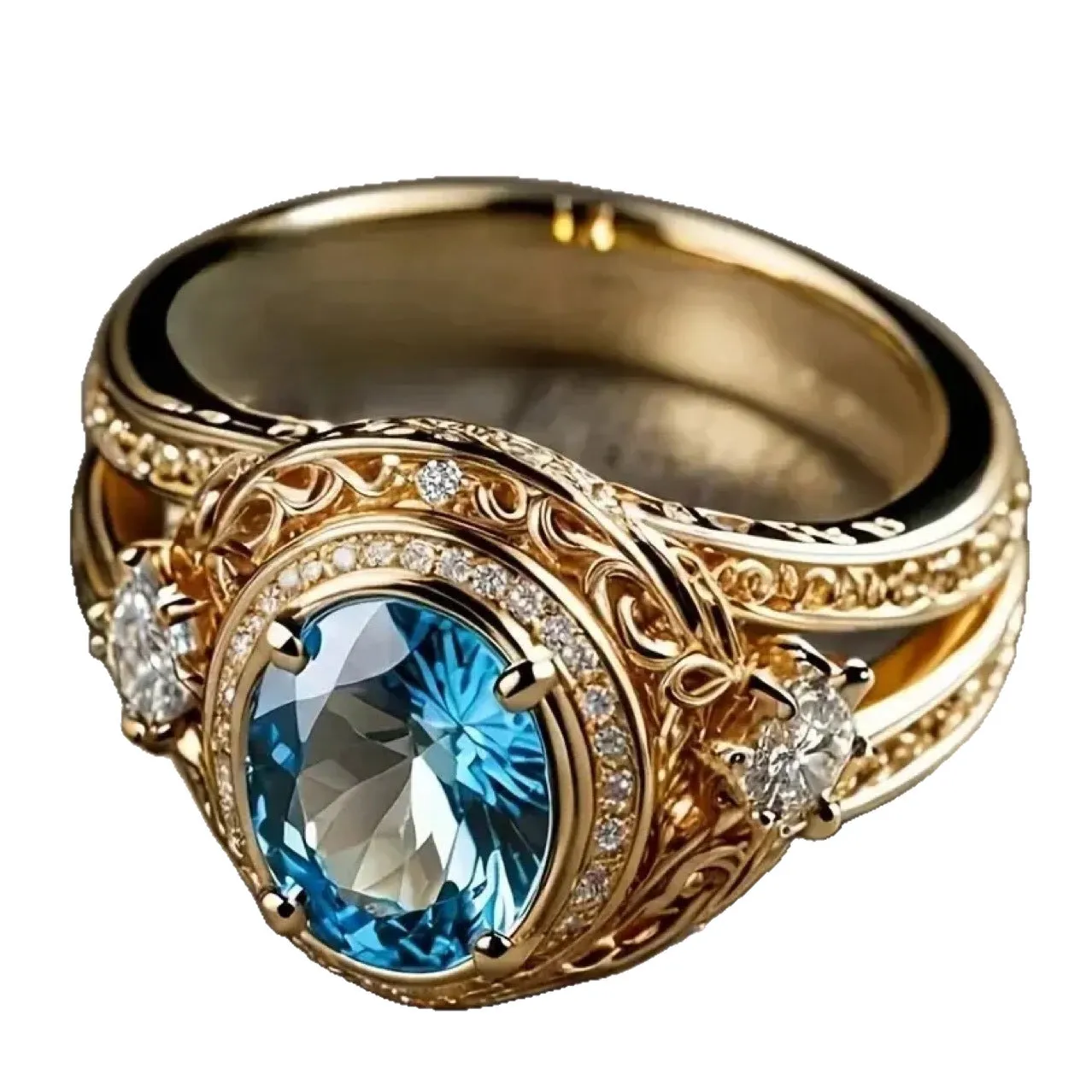 Electroplated gold copper ring with inlaid zircon, geometric design, unisex sizes 6-10