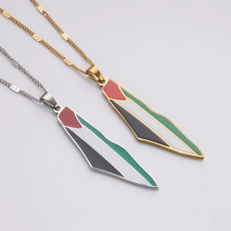 Stainless steel map pendant necklace in gold colour with geometric shape, unisex design