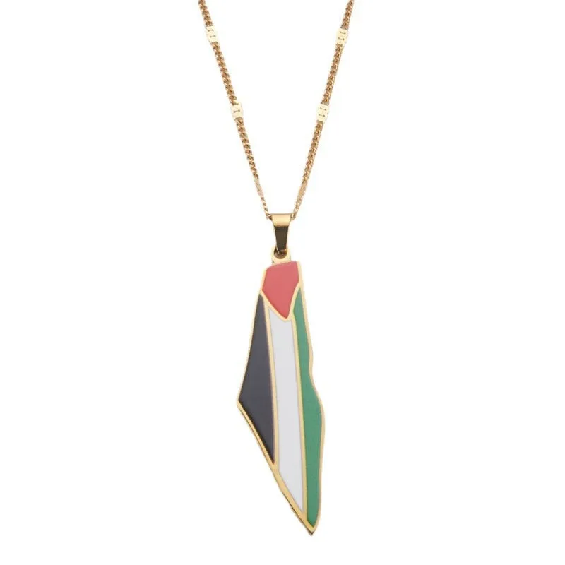 Stainless steel map pendant necklace in gold colour with geometric shape, unisex design