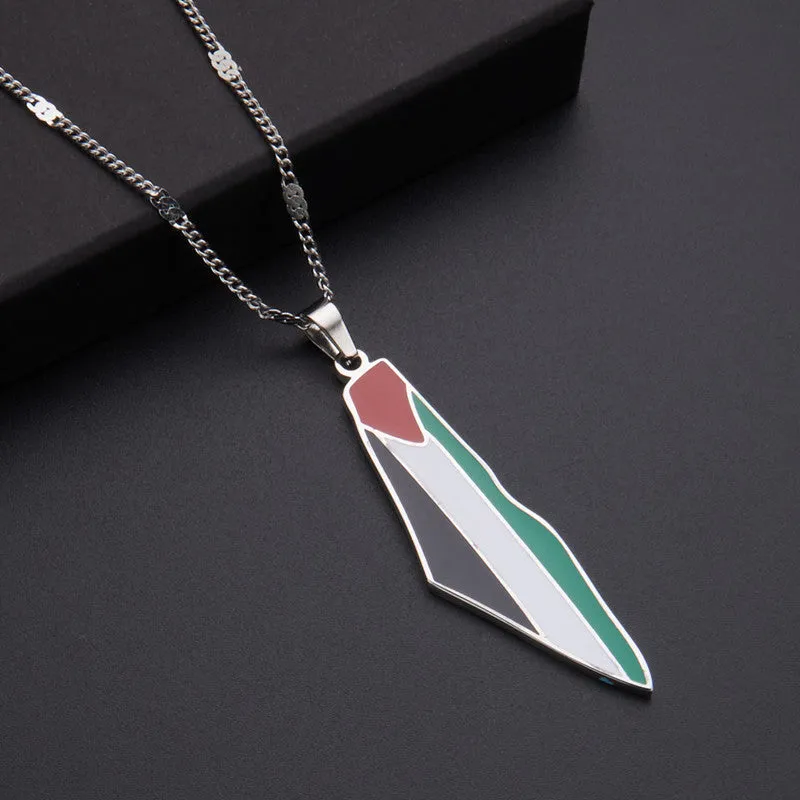 Stainless steel map pendant necklace in gold colour with geometric shape, unisex design