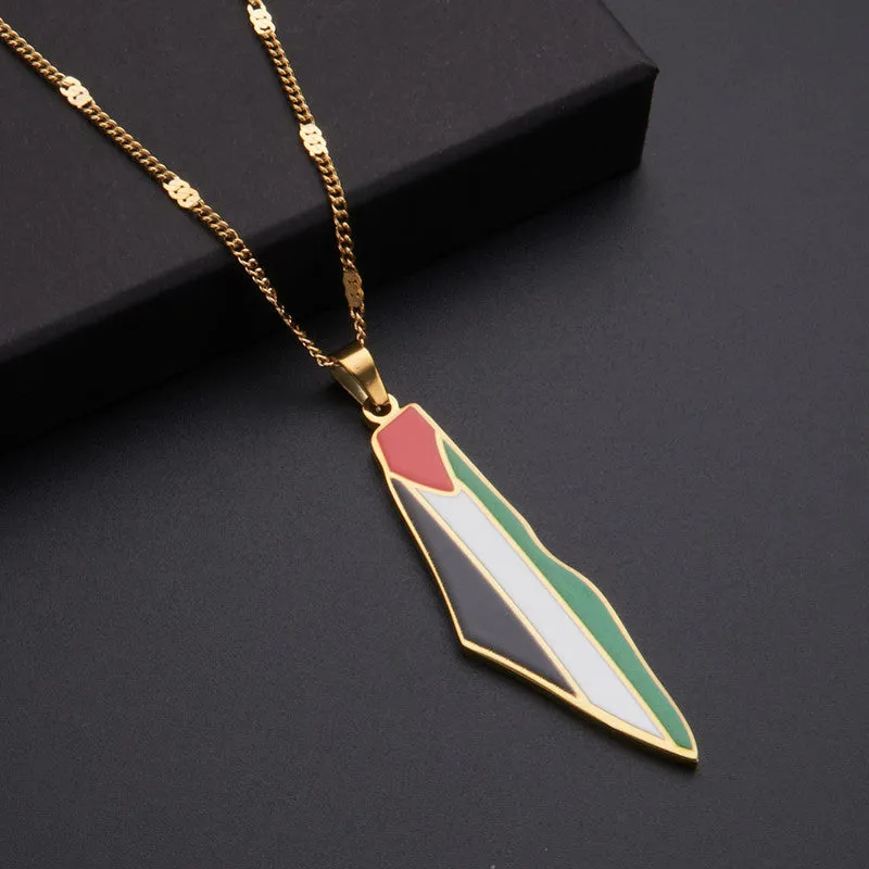 Stainless steel map pendant necklace in gold colour with geometric shape, unisex design