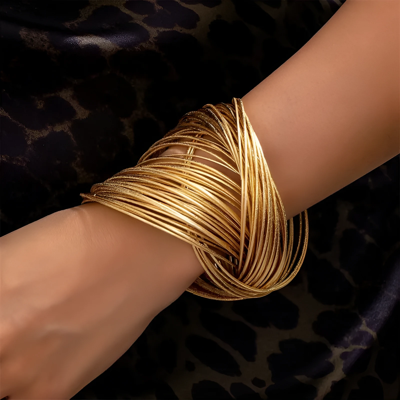 Irregular wide-brimmed zinc alloy bracelet with spring open design and electroplated finish in simple style