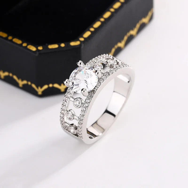 Women's copper hexagon hollow-out anti-moissanite ring in ins style on a plain background