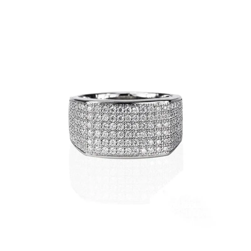 Micro-inlaid starry index finger ring in copper with white gold colour and zircon stones