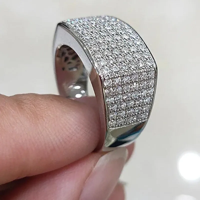 Micro-inlaid starry index finger ring in copper with white gold colour and zircon stones