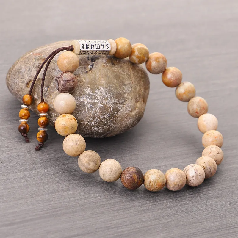 Handmade stone bead bracelet with wood colour finish and European American retro style