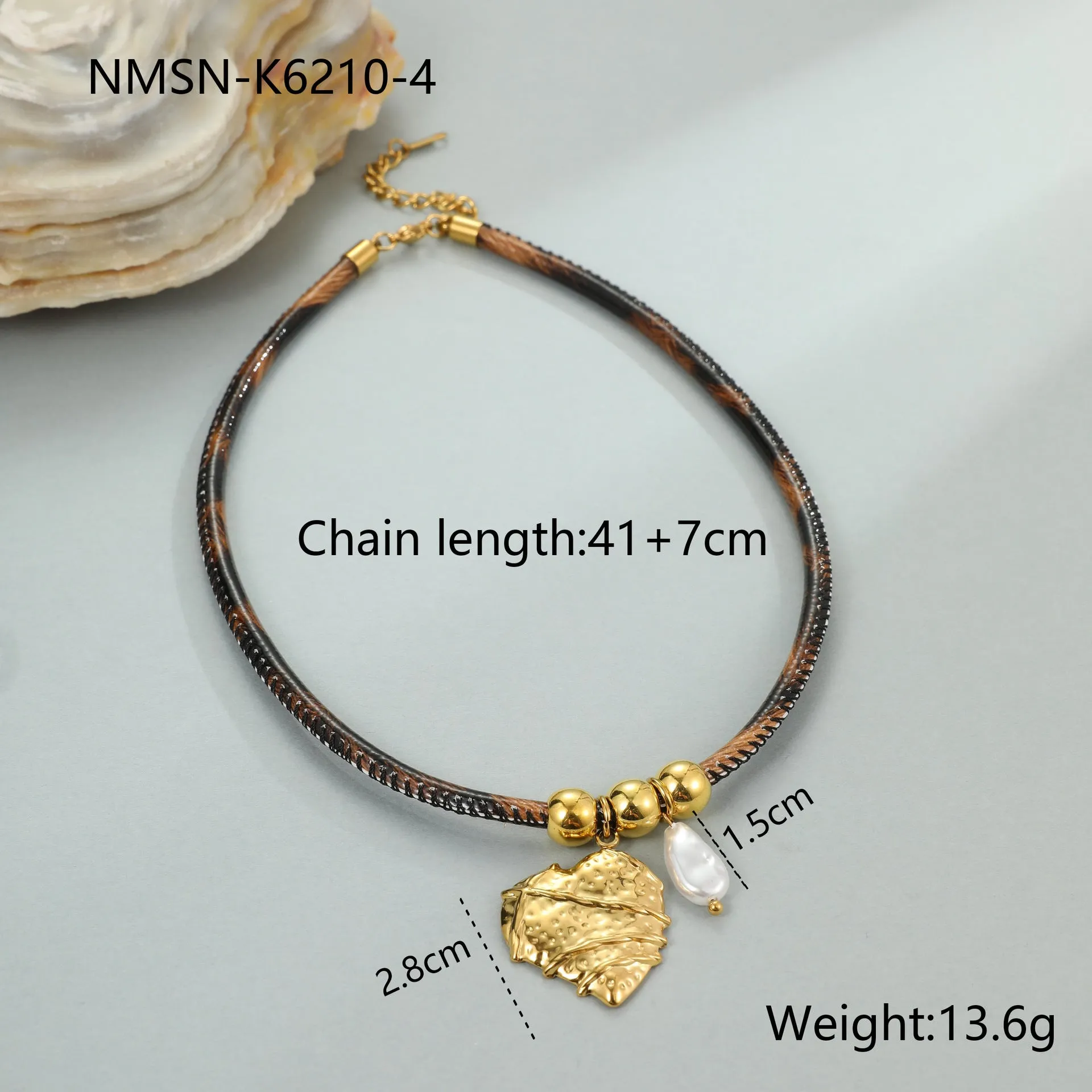 Geometric leopard head stainless steel necklace with gold electroplated finish on adjustable chain