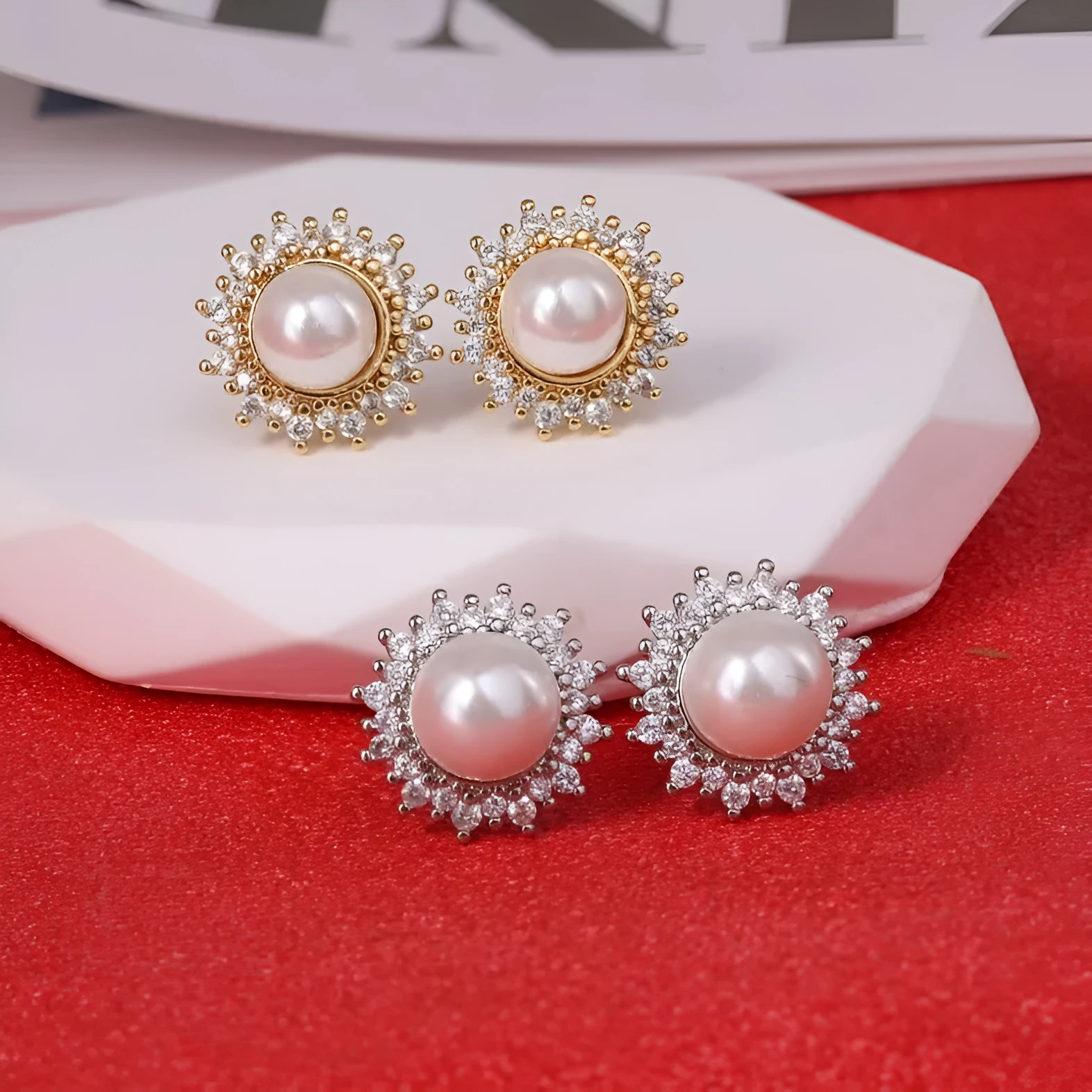 Light luxury women's copper flower earrings with electroplated finish, available in gold or silver, petal design