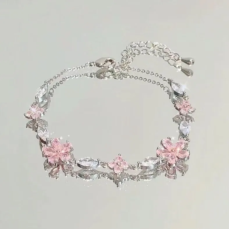 Fashion crystal zircon alloy bracelet for women in electroplated finish with blue wave design