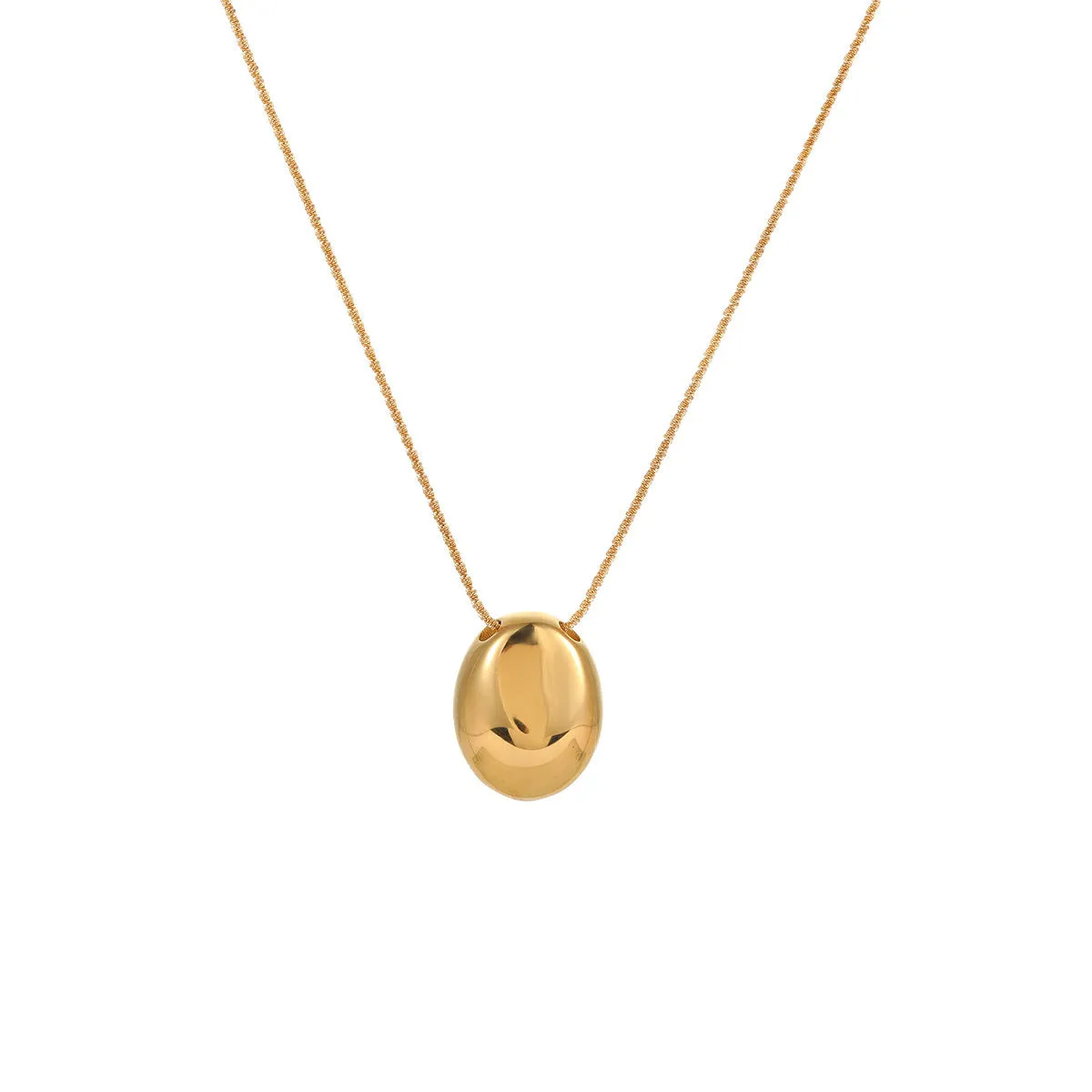 Gold geometric pendant necklace with adjustable chain on plain background