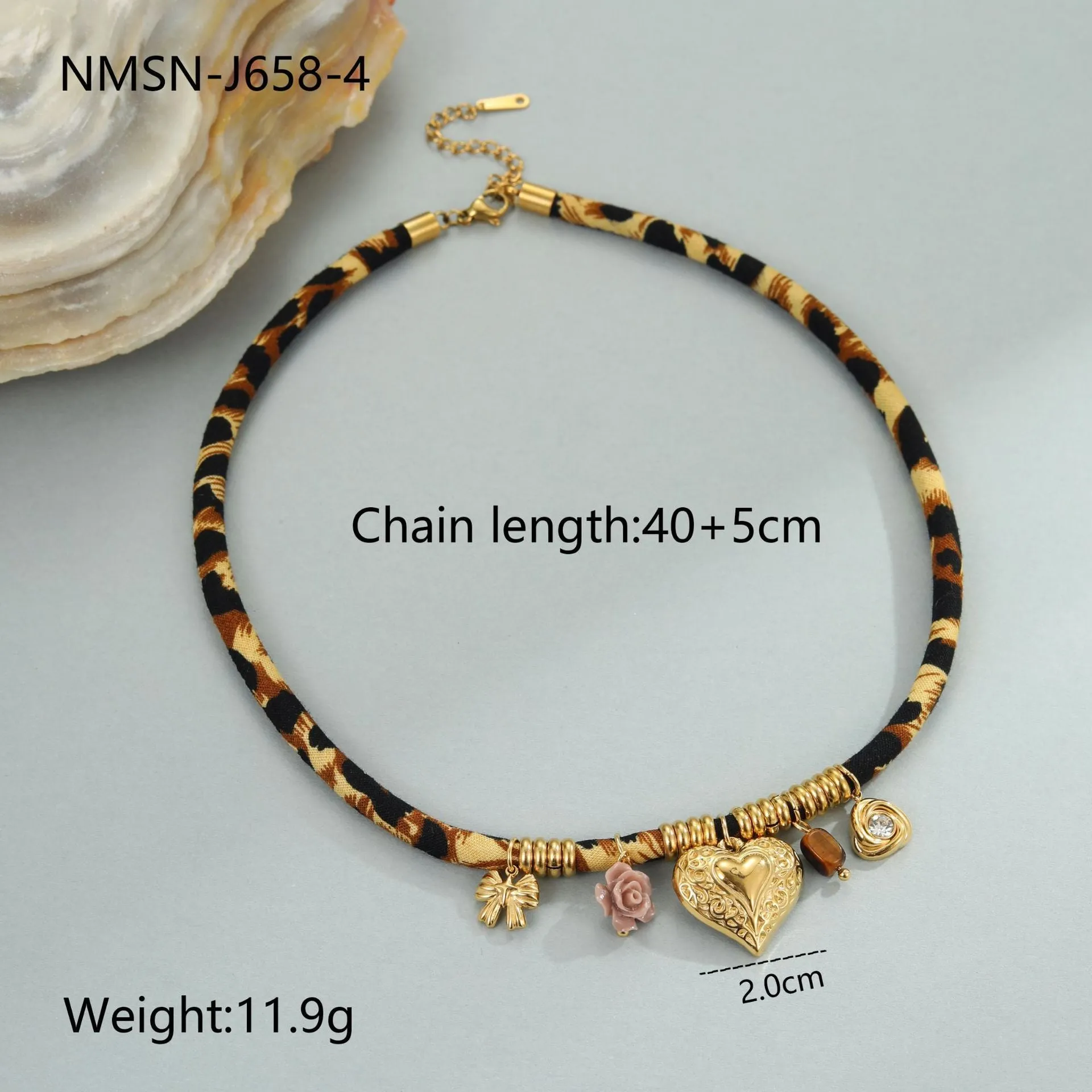 Geometric leopard pendant necklace with electroplated 18K gold finish on stainless steel chain