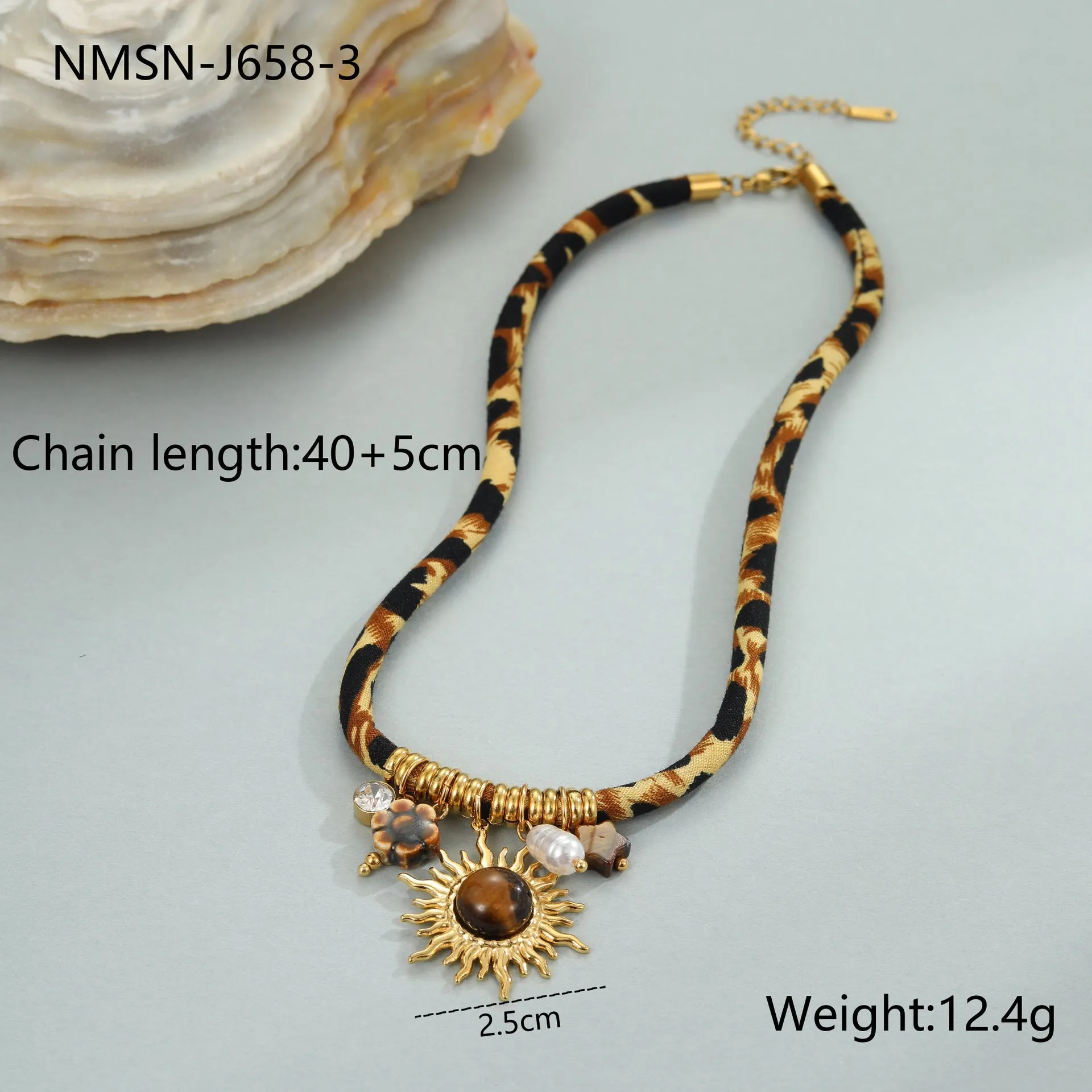 Geometric leopard pendant necklace with electroplated 18K gold finish on stainless steel chain