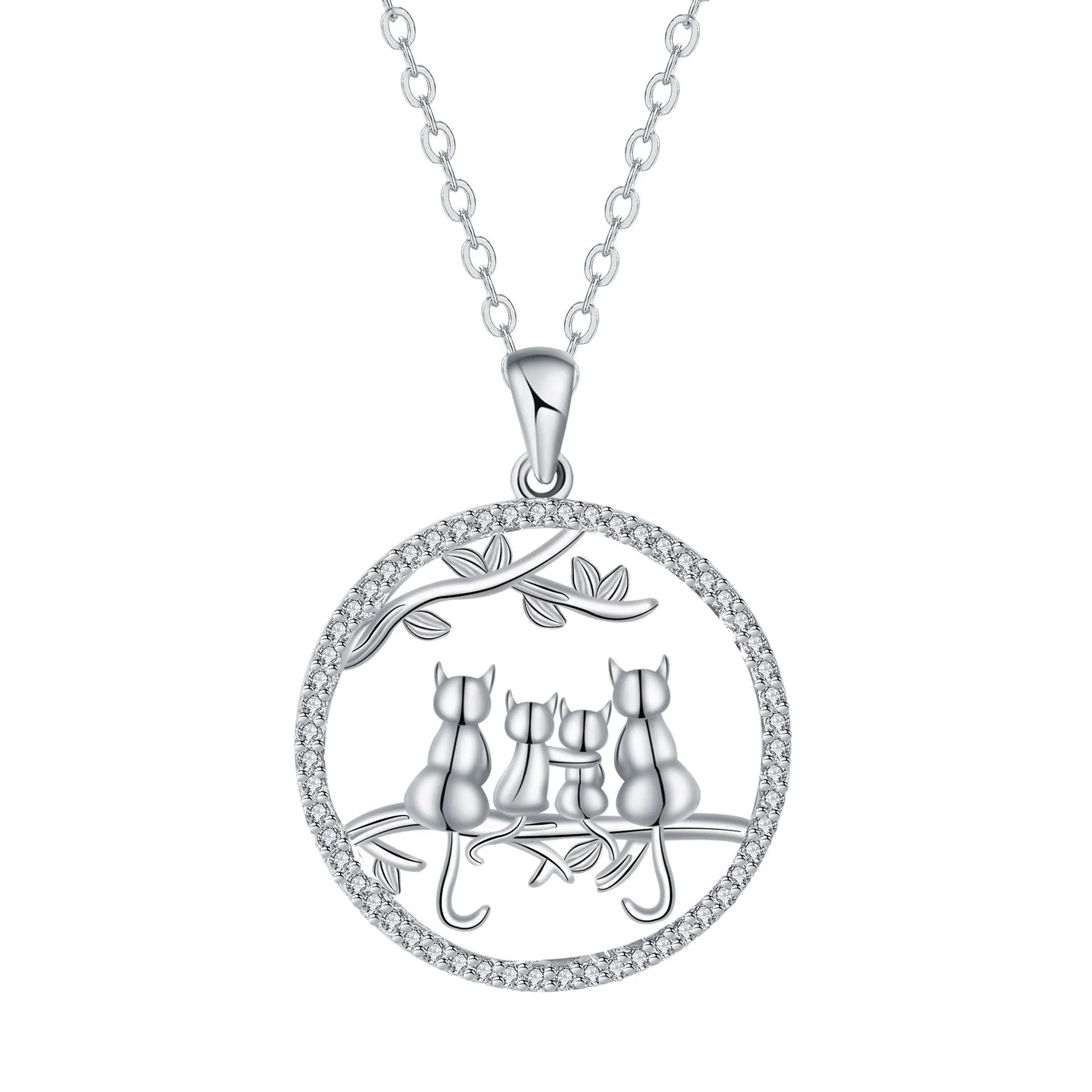 Four Kitten Necklace with copper pendant and cross chain in original design.