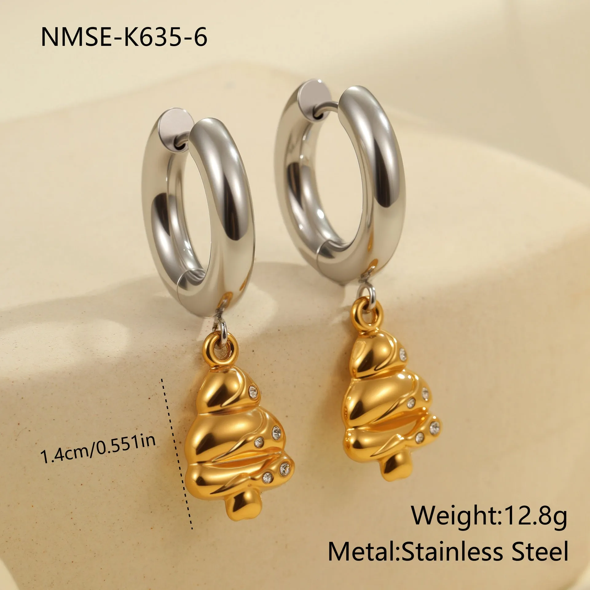 Stainless steel geometric earrings with 18K electroplated finish showing heart and star shapes