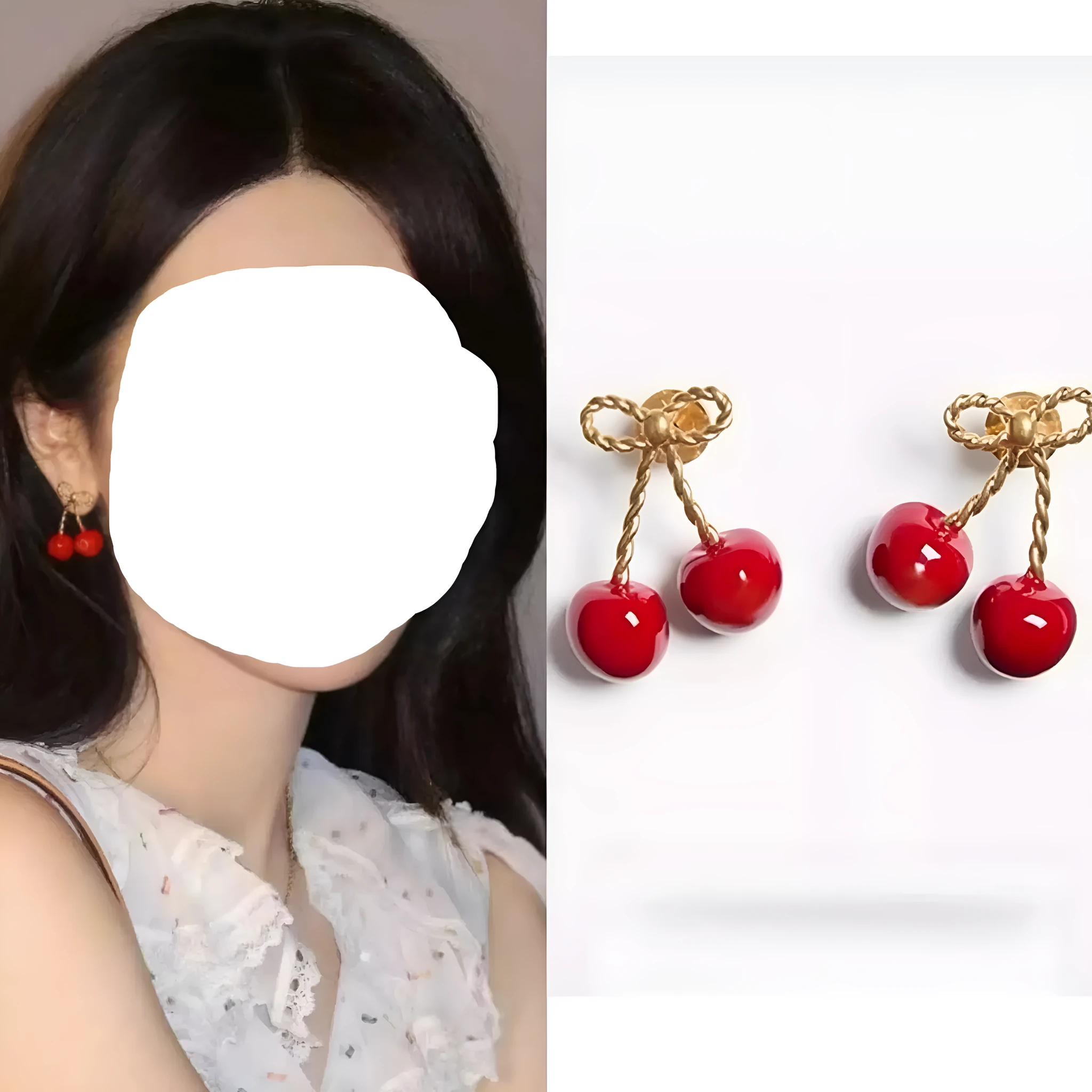 Red alloy cherry earrings for women, simple fruit and geometry shape